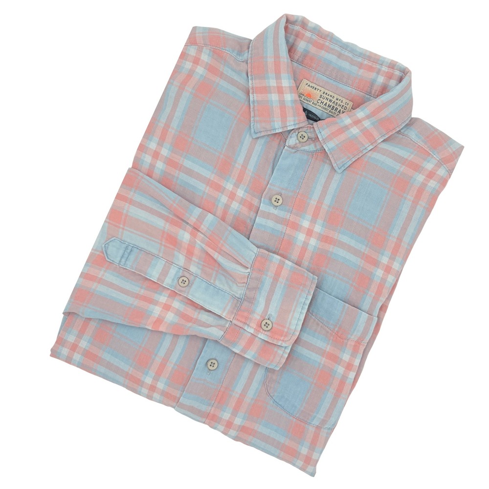 Faherty Brand Mens Sunwashed Chambray‎ Plaid Button Down Shirt Size M